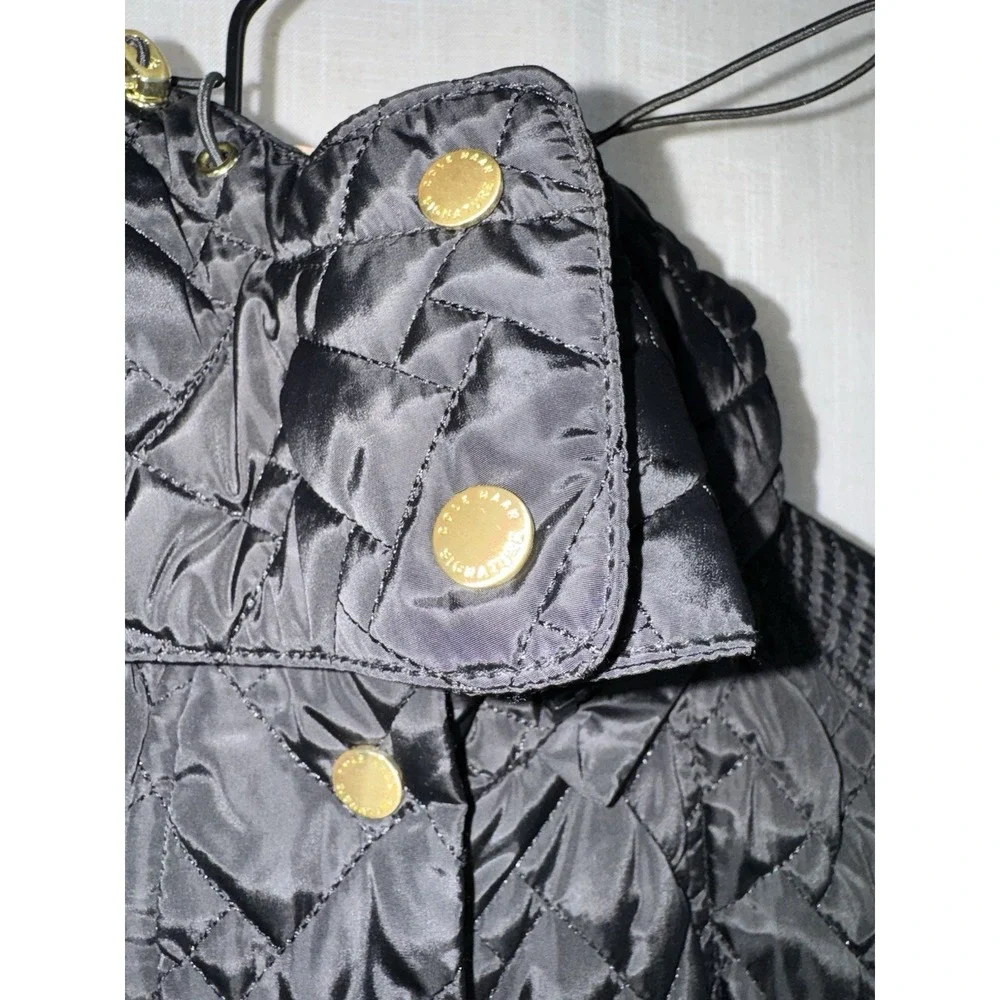 Cole Haan Signature Women's XL‎ Quilted Jacket Coat Black Belted Belt Long Hood